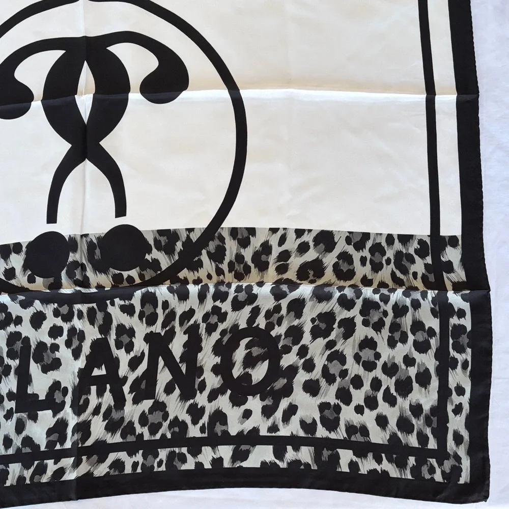 Moschino Leopard Print Silk Scarf Black and White Square NWT